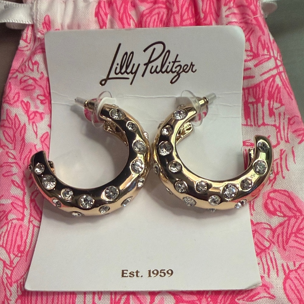 Lilly Pulitzer Gold Crystal Crescent Hoop Earrings